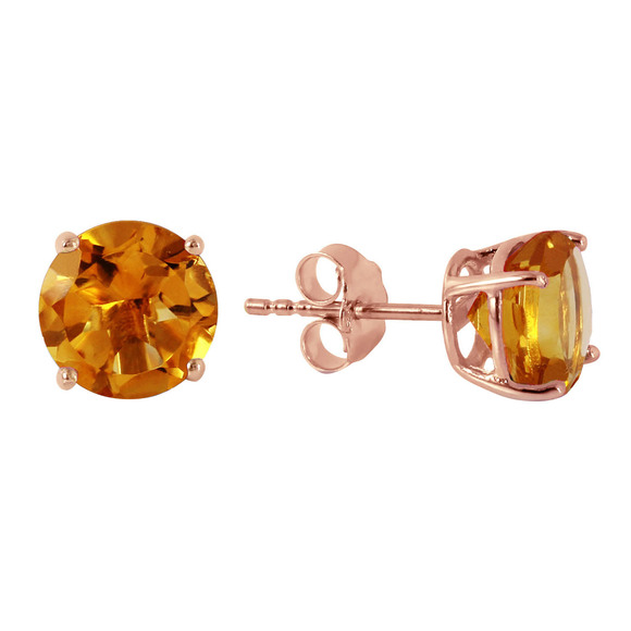 Galaxy Gold Products Jewelry - 14K. SOLID GOLD STUD EARRING WITH NATURAL CITRINES (Rose Gold)